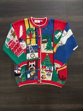 CRAZY Vintage Y2K Christmas Cardigan Sweater Size L